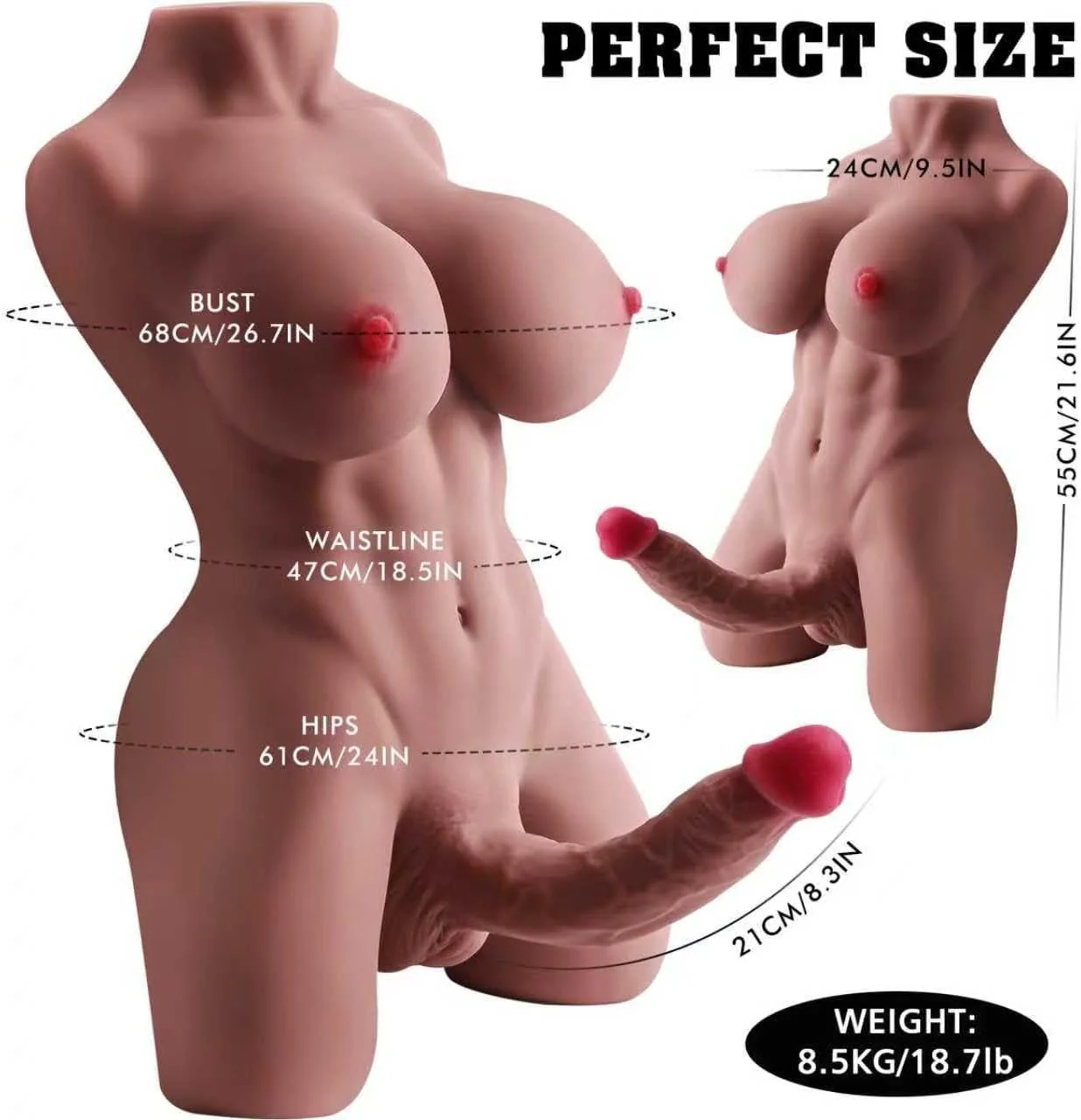 NoirviaX 18.7lb Transgender Sex Doll Torso w/ Dildo TPE Brown - Image 4