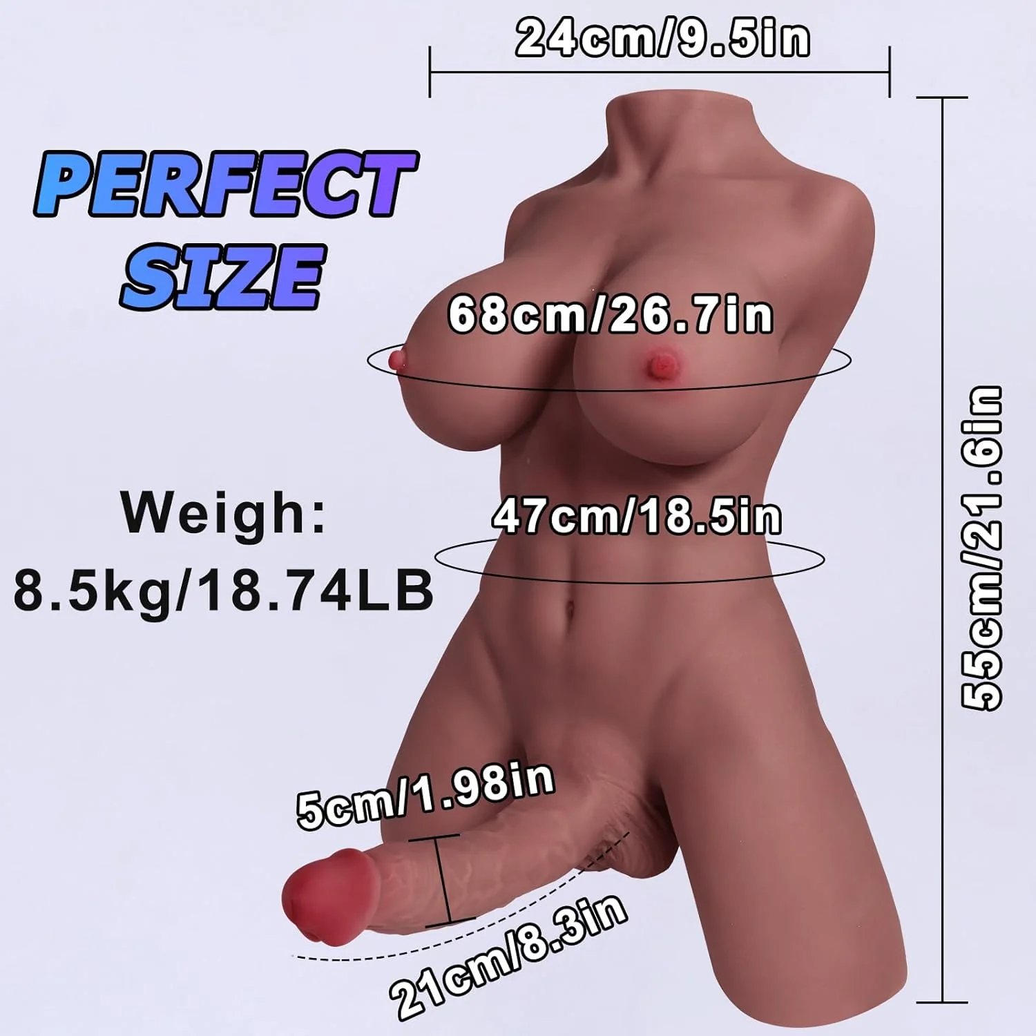 NoirviaX 18.7lb Transgender Sex Doll Torso w/ Dildo TPE Brown - Image 6