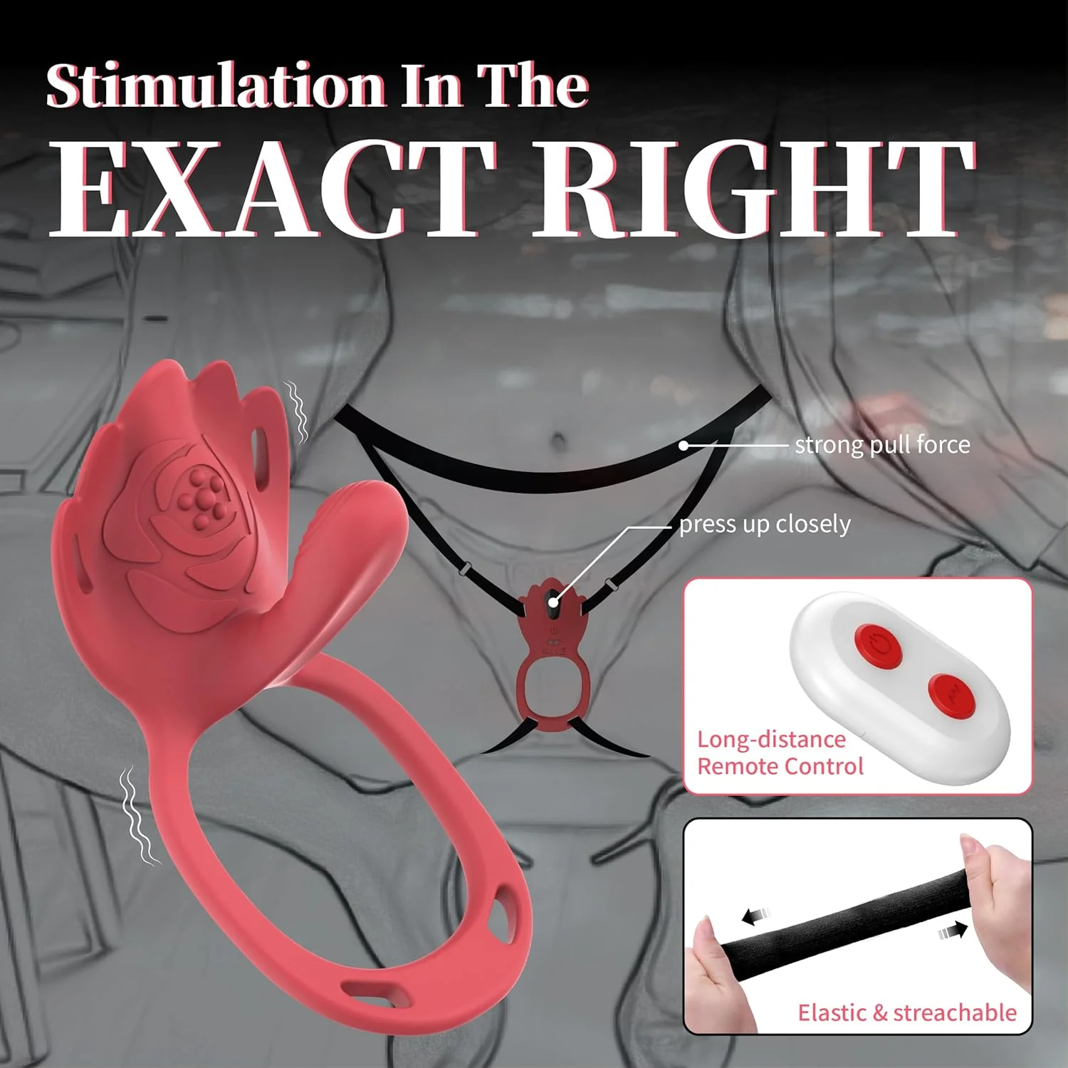 RougeFlex Wearable Cock Ring Clit Stimulator App 9 Modes - Image 4
