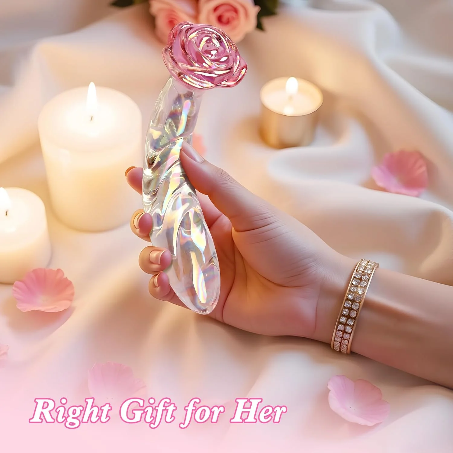 RoseGlass 7.2” Glass Dildo Rainbow G-Spot Anal Plug - Image 5