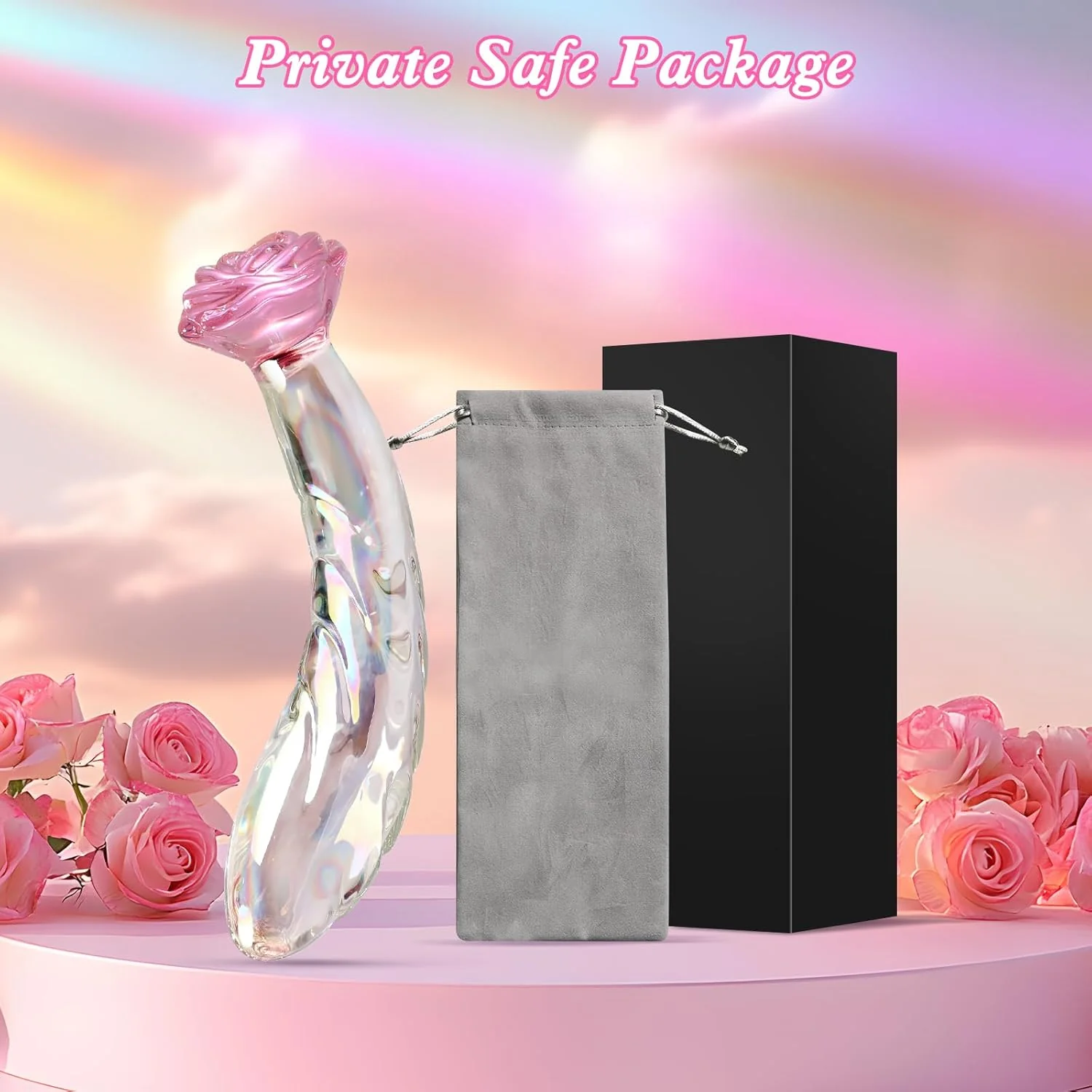 RoseGlass 7.2” Glass Dildo Rainbow G-Spot Anal Plug - Image 8