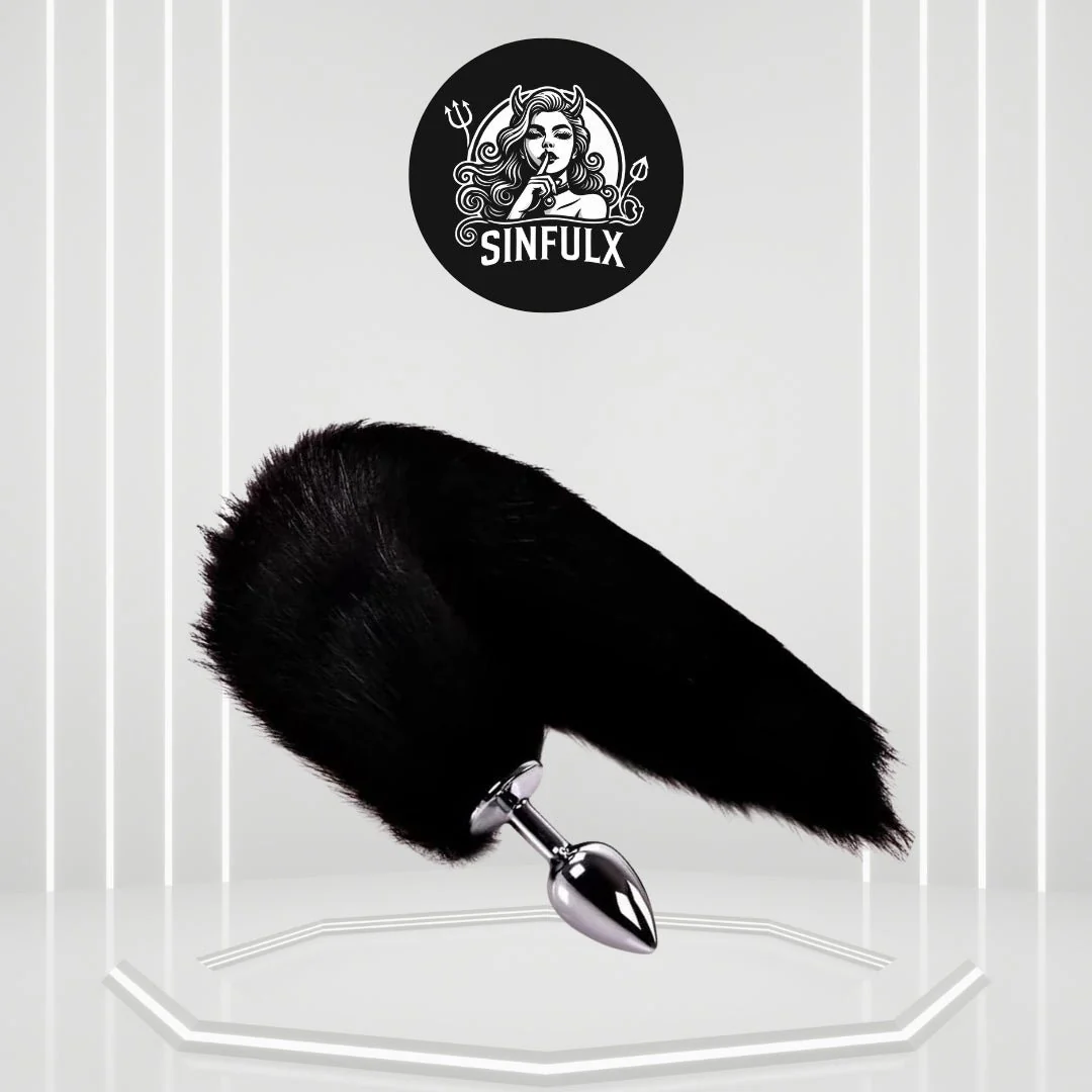 ObsidianTail Black Fox Tail Steel Butt Plug 18"