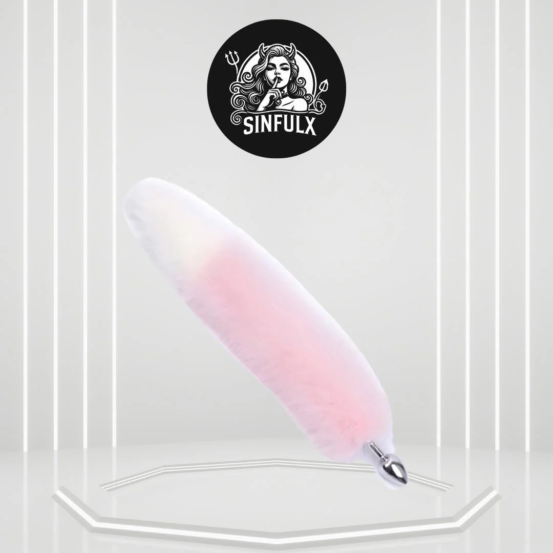 BlushFur Pink White Fox Tail Steel Butt Plug 18"