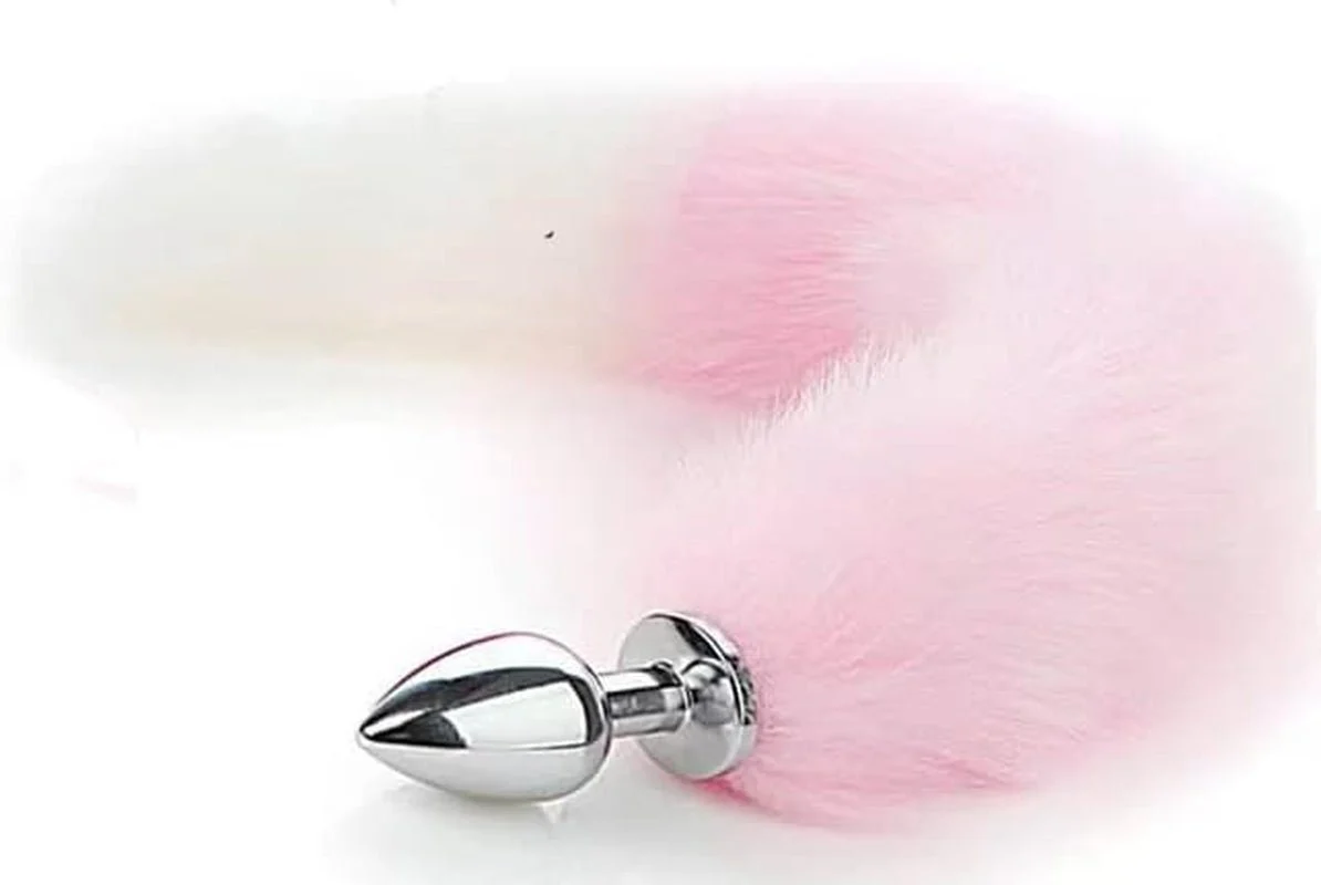 BlushFur Pink White Fox Tail Steel Butt Plug 18" - Image 2