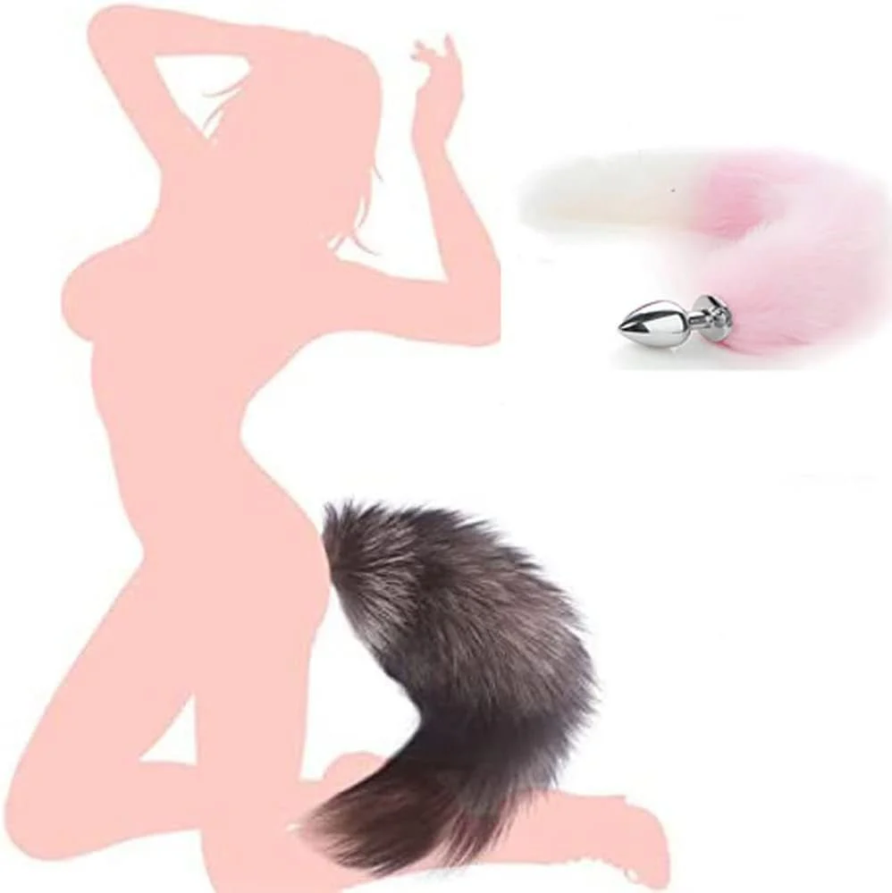 BlushFur Pink White Fox Tail Steel Butt Plug 18" - Image 5