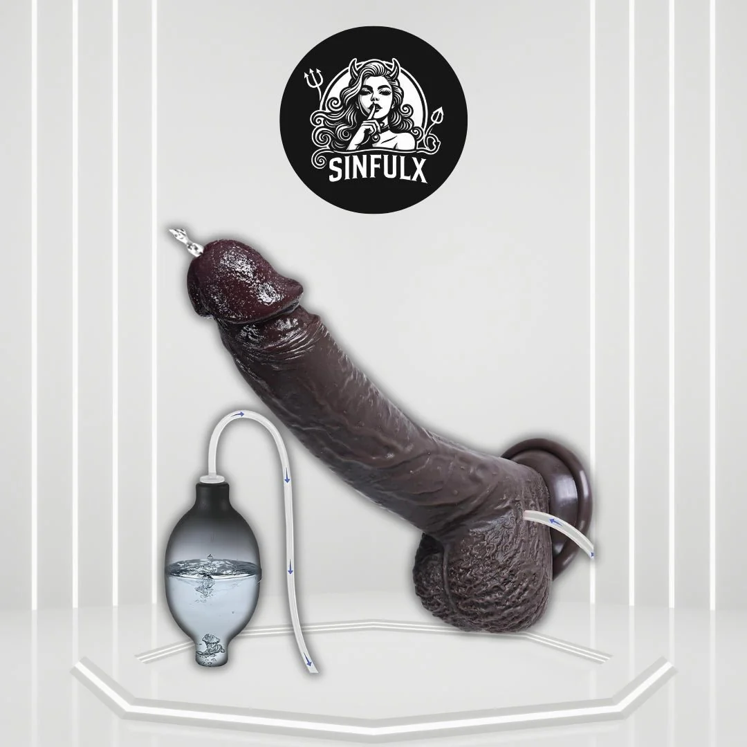 EbonyFlow 8.5” Ebony Squirting Dildo Silicone Suction Cup