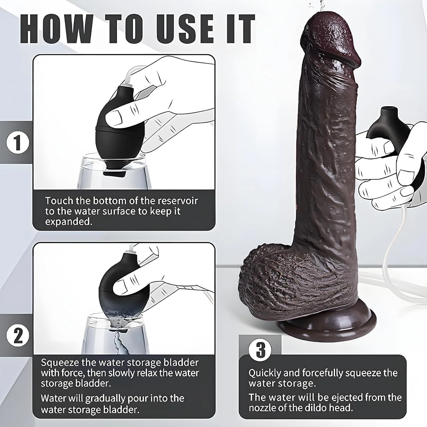 EbonyFlow 8.5” Ebony Squirting Dildo Silicone Suction Cup - Image 2
