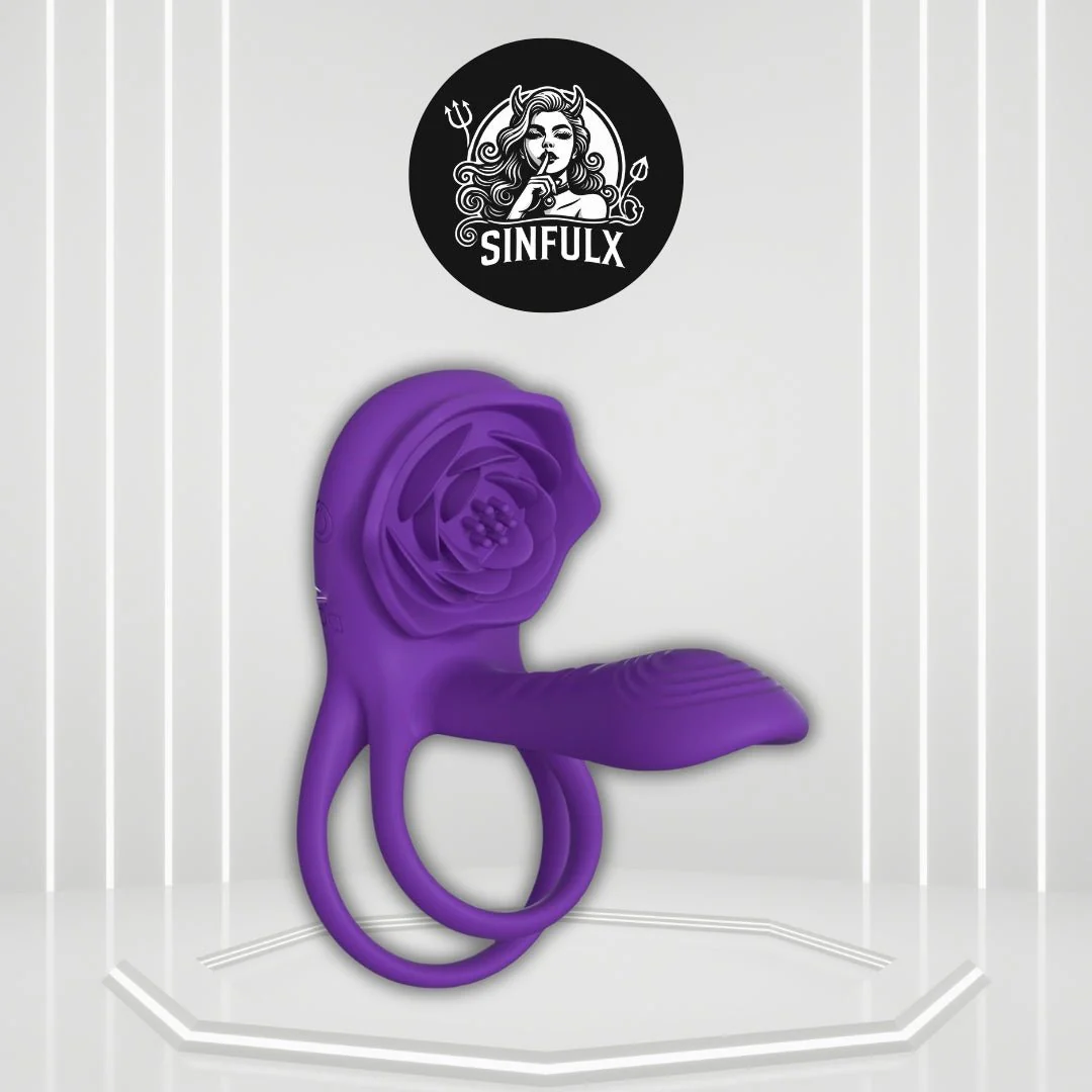 VioletPetal Rose Cock Ring Girth Sleeve Clit Vibrator 9 Modes