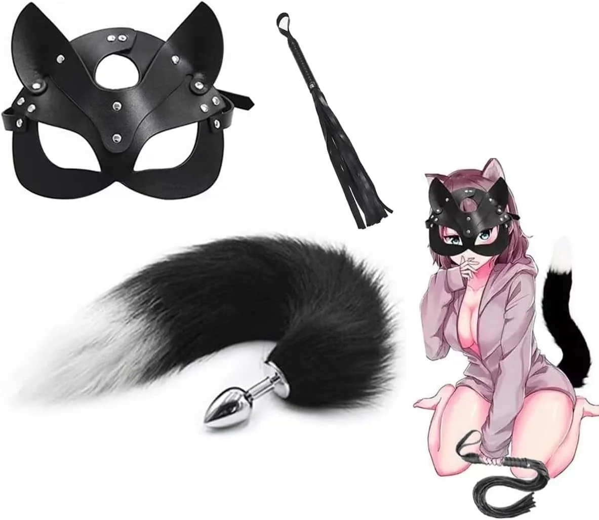 NightFeral Tail Anal Plug Mask Whip BDSM Cosplay Set - Image 2