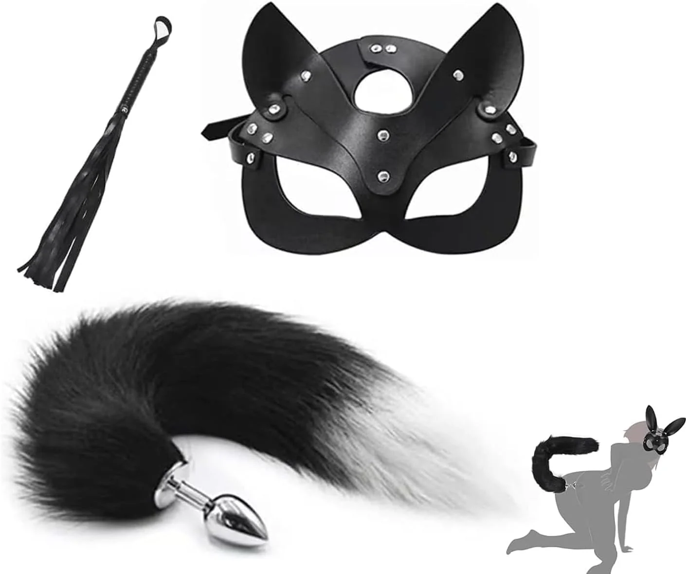 NightFeral Tail Anal Plug Mask Whip BDSM Cosplay Set - Image 3