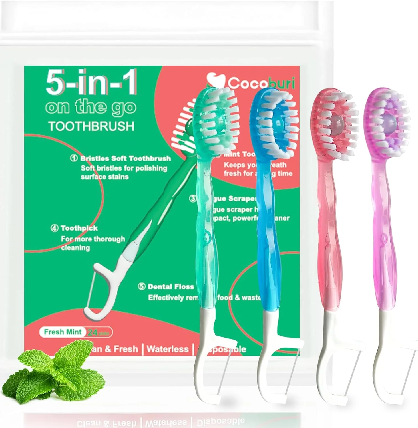 Morning After 5-in-1 Disposable Travel Toothbrush with Toothpaste, Floss & Tongue Scraper - Image 2