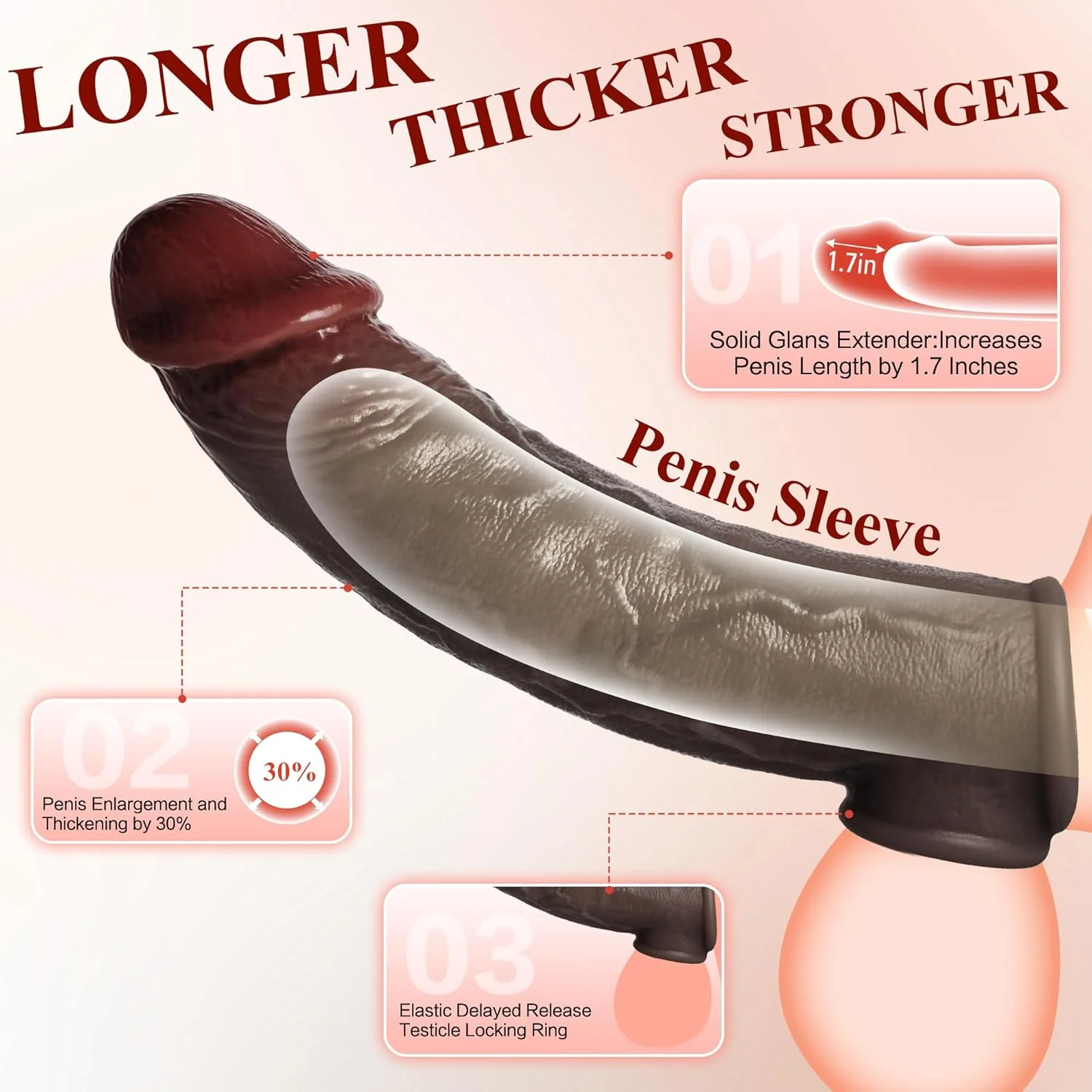 RealSkin Realistic Penis Sleeve 8.3” Silicone Extender Ring - Image 2