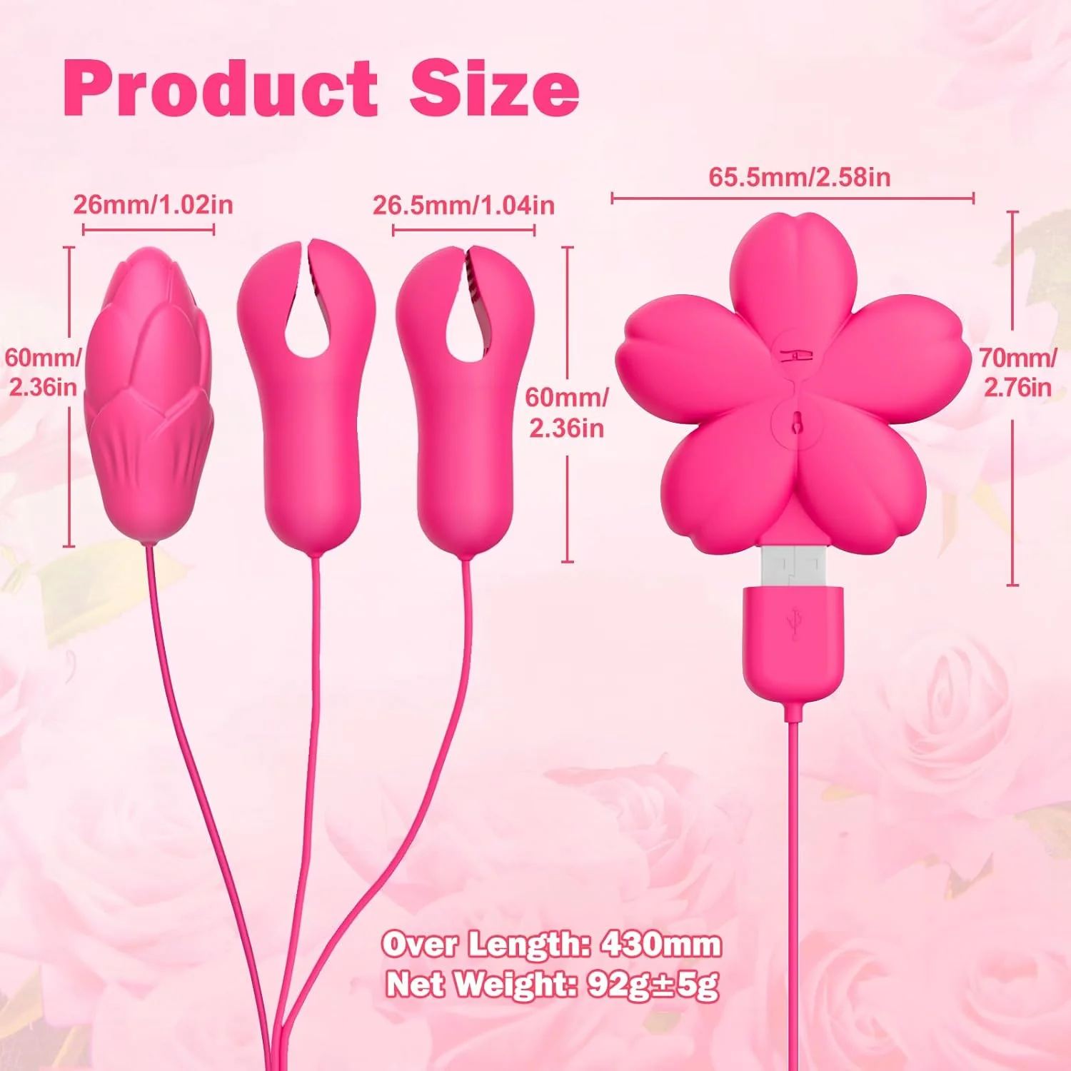 VelouraBloomX Nipple Clamps + Egg Vibrator 10 Modes Set - Image 6