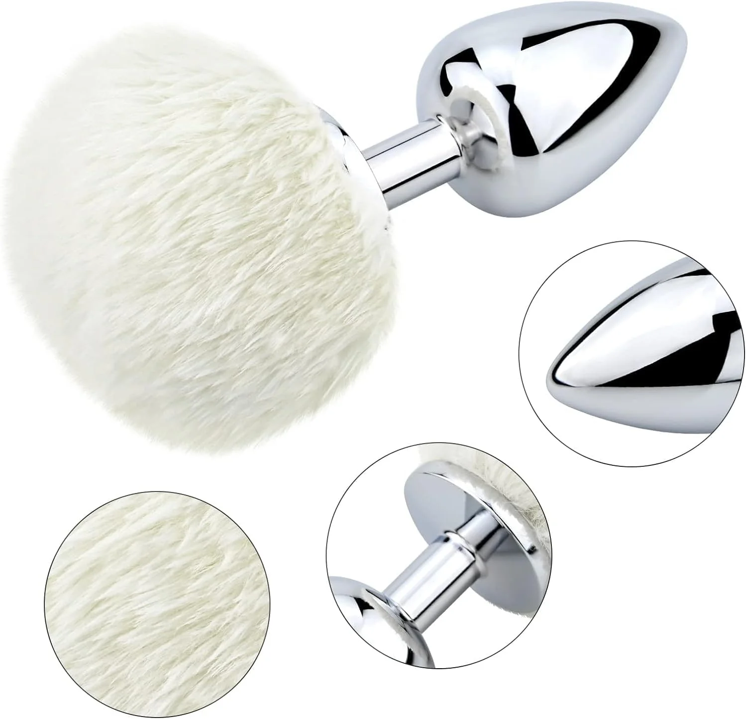 SnowBunny Small Bunny Tail Steel Butt Plug White - Image 4