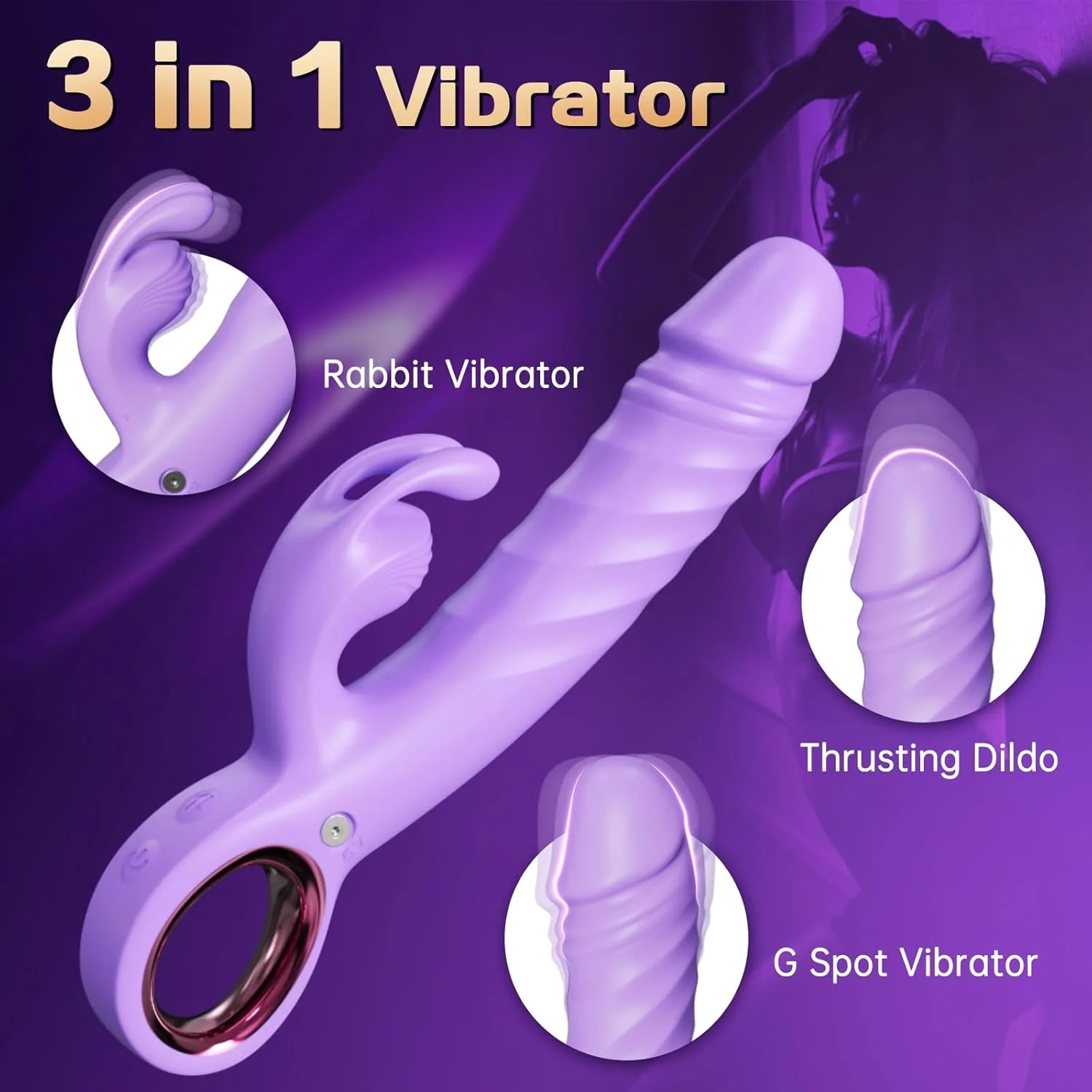 LinkAura App Control Rabbit Vibrator 9 Thrust 9 Modes USB - Image 3