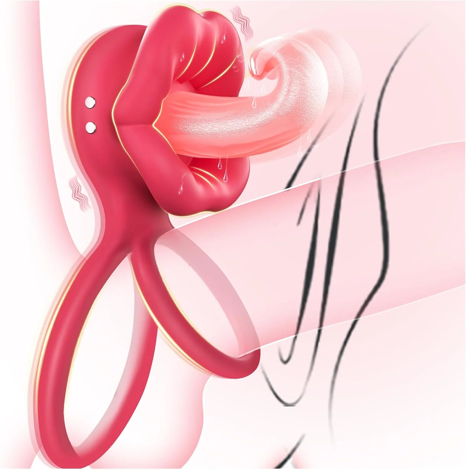 TongueWave Tongue Clit Vibrating Cock Ring 10 Modes Silicone - Image 8