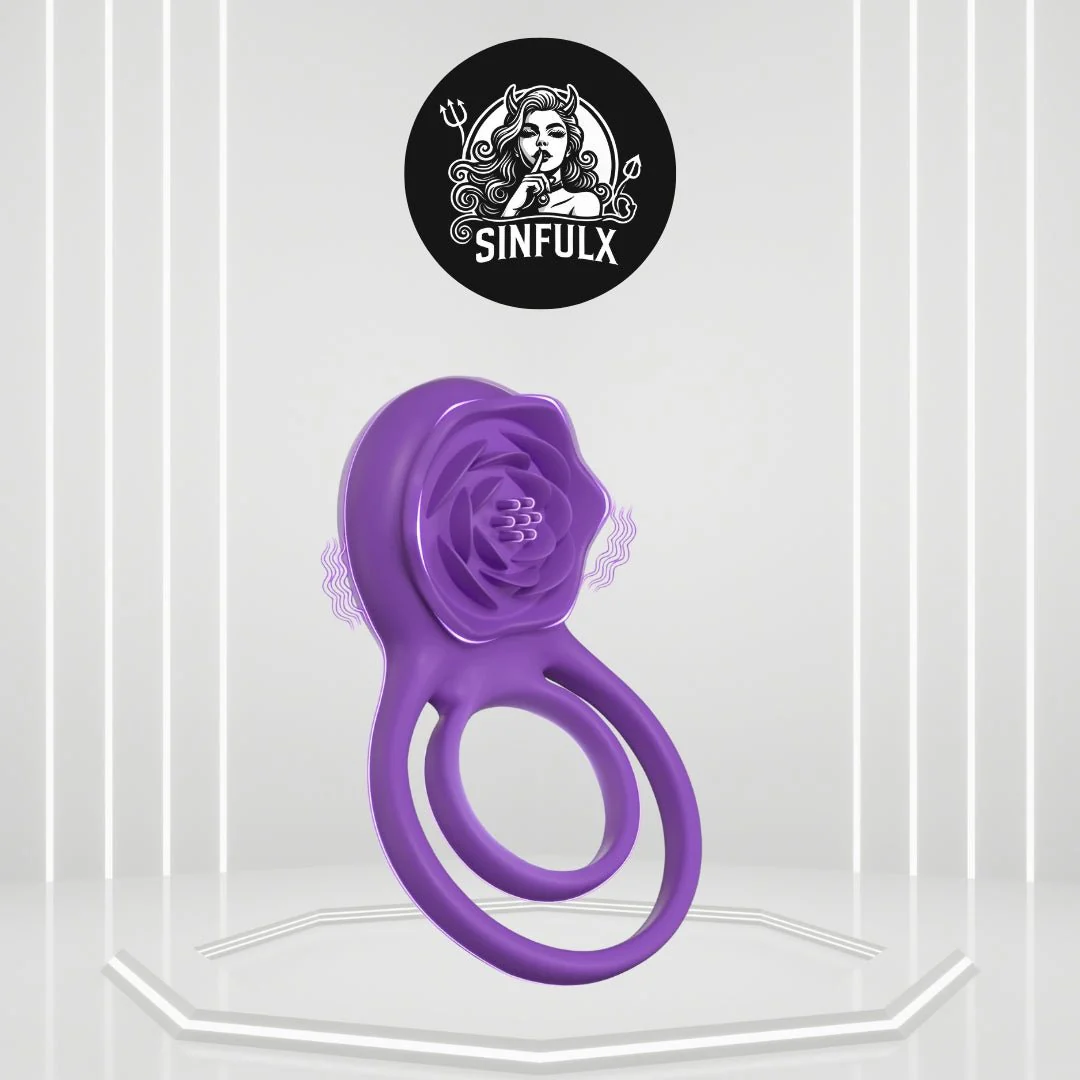 VioletLockX Purple Cock Ring Rose Clit Vibrator 7 Modes