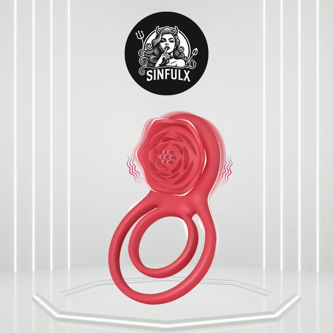PetalGrip Rose Cock Ring Clit Stimulator 7 Modes Silicone