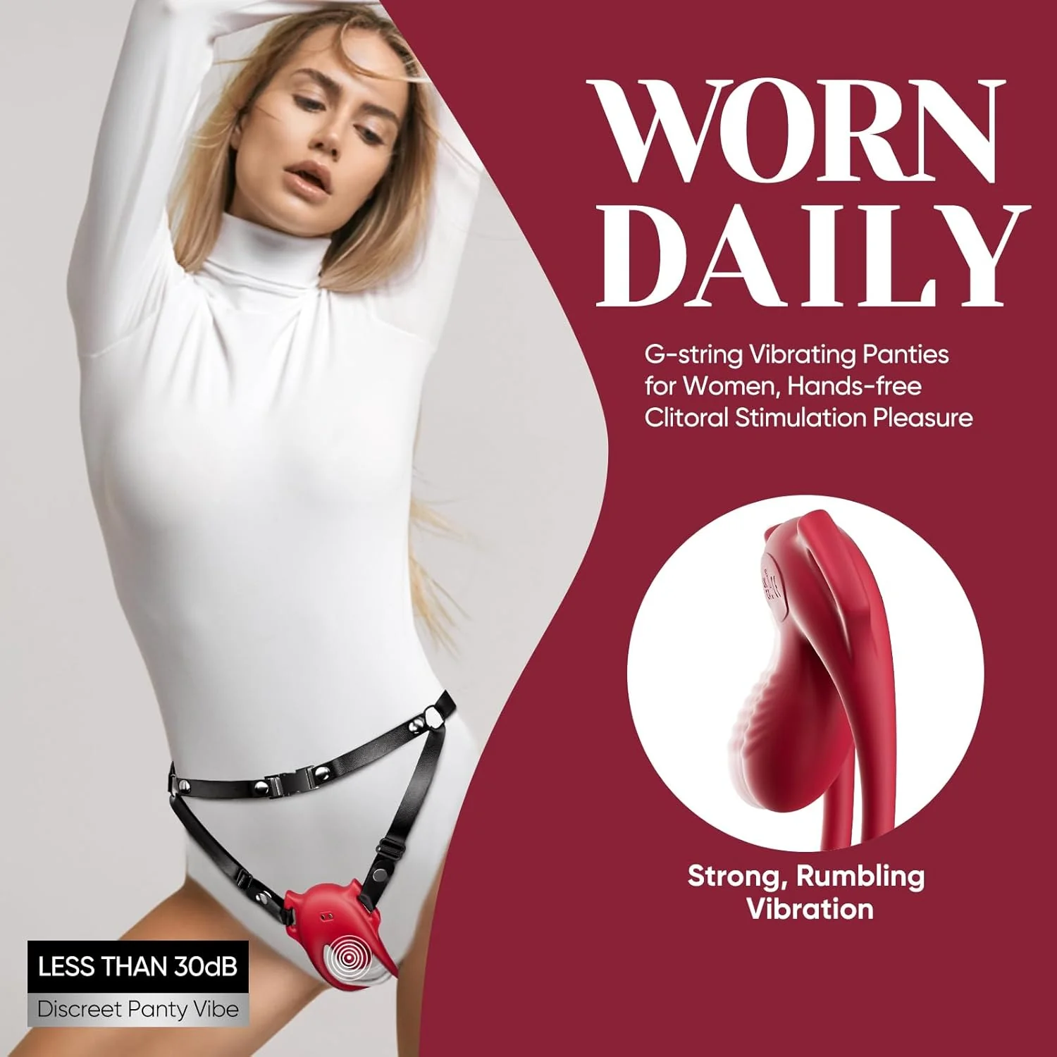 CrimsonControl Red Cock Ring Clit Vibrator Remote Harness - Image 3