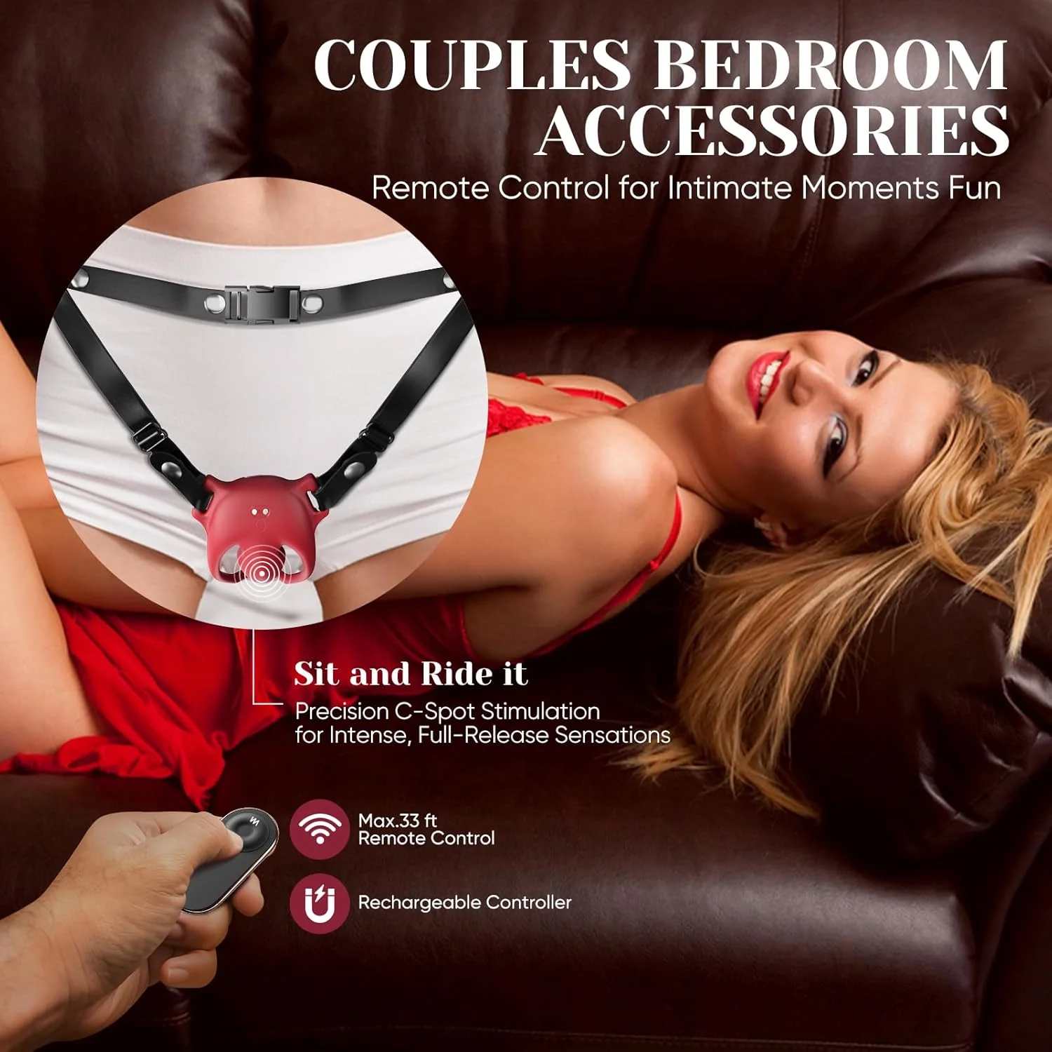 CrimsonControl Red Cock Ring Clit Vibrator Remote Harness - Image 5