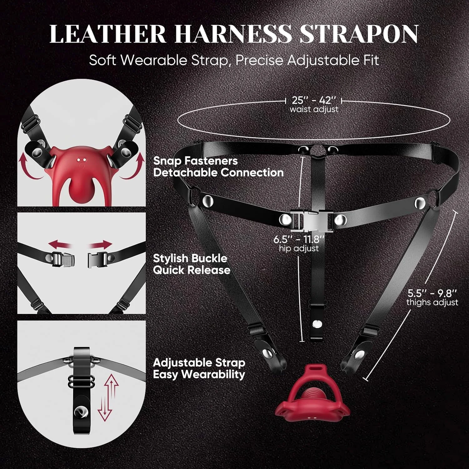 CrimsonControl Red Cock Ring Clit Vibrator Remote Harness - Image 7